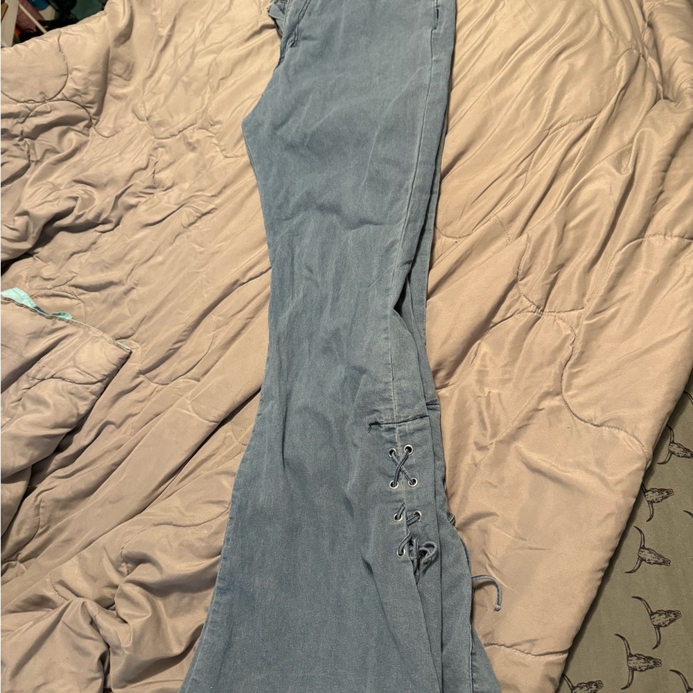 Blue Lace-Up Pants